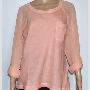 Sundance Orange Sheer Cuffed Sleeve Blouse